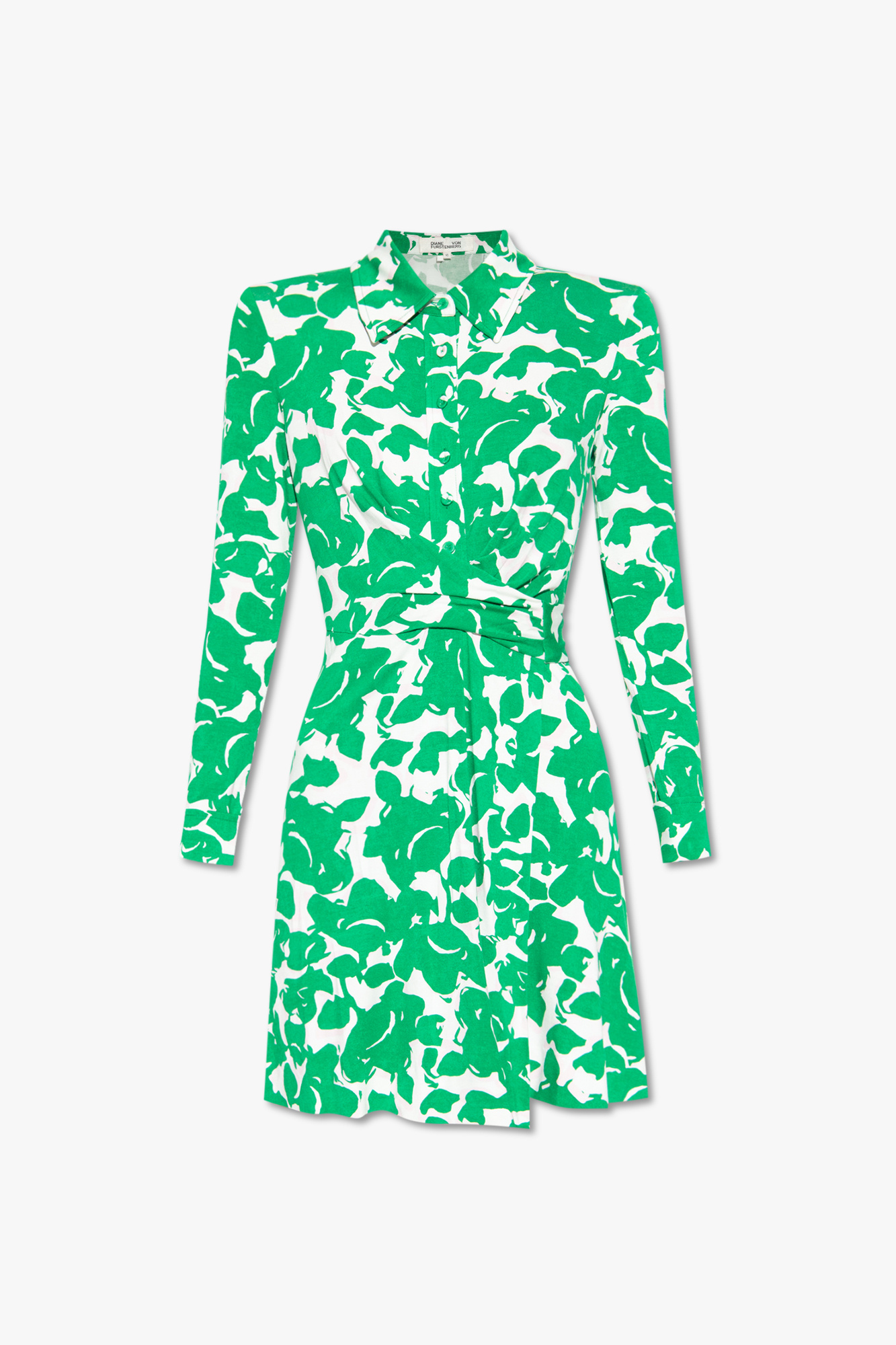 Tgkb5Shops Montenegro Cotton Rich Floral V Neck Waisted Dress Green Didi dress Diane Von Furstenberg